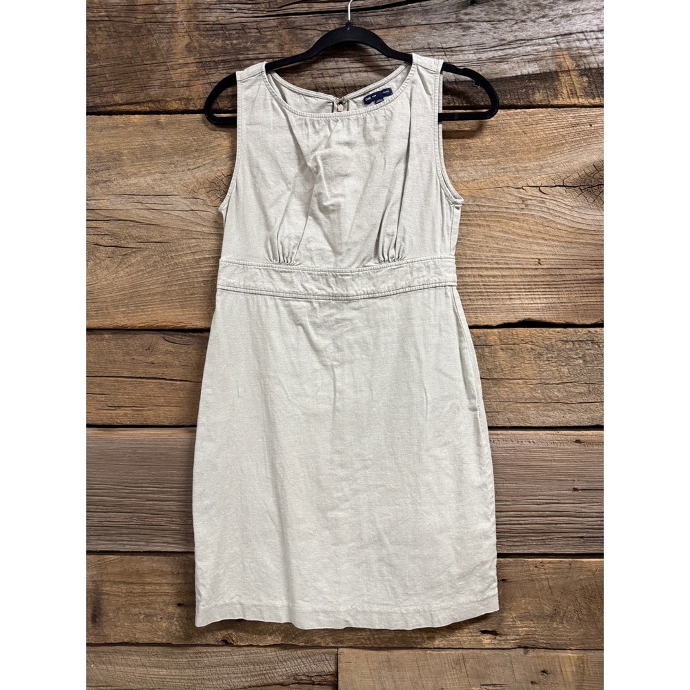 Gap Womens Beige Linen Blend Stretch Sleeveless Empire Waist Sheath Dress Size 4